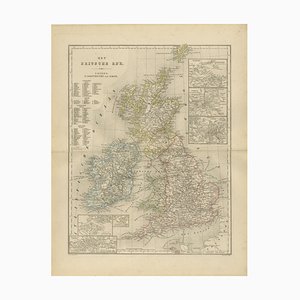 Karte der Britischen Inseln mit Einlagen von London und Dublin, 1876