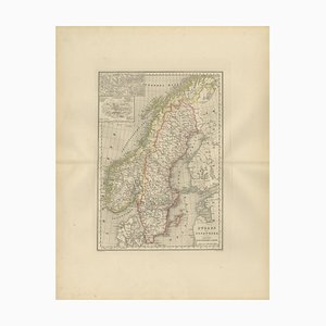 Karte von Schweden und Norwegen mit Einschub von Stockholm, 1876