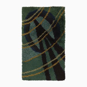 Tapis Rya Vintage Vert à Motifs, Suède