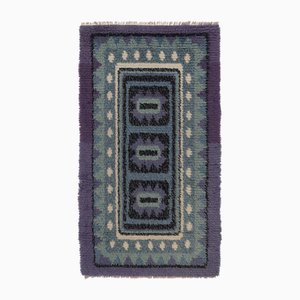 Vintage Swedish Blue Rya Runner with Medallions