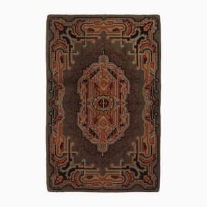 Vintage Swedish Brown Rya Rug with Geometric Medallion