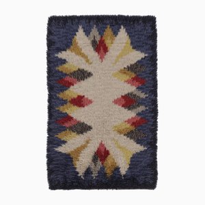 Tapis Rya Vintage avec Médaillons Géométriques, Suède
