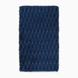 Tapis Rya Vintage à Motifs Bleus et Noirs, Suède