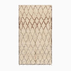 Vintage Moroccan Beige Rug with Brown Geometric Diamond Pattern