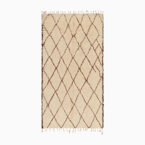 Vintage Moroccan Beige Rug with Brown Geometric Diamond Pattern