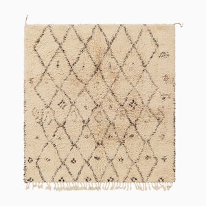 Vintage Moroccan Beige Rug with Brown Diamond Pattern
