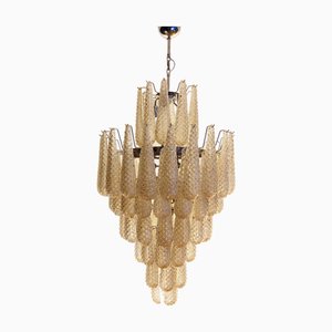 Large Vintage Italian Amber Murano Glass Petals Chandelier, 1990s
