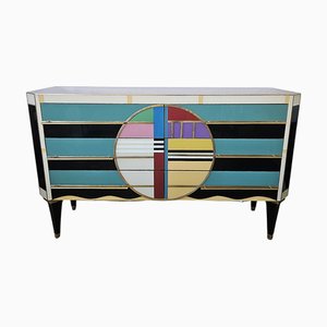 Chest of 4 Drawers in Colored Glass, 1980s