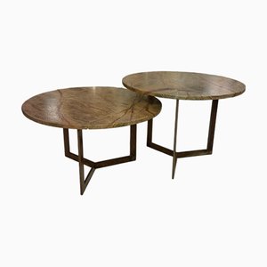 Round Forest Green Marble Tables, 2010s, Set of 2