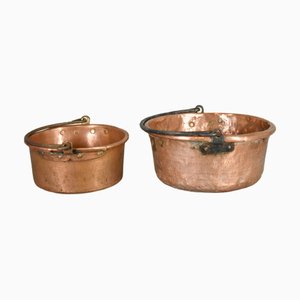 French Antique Copper Cauldrons, Set of 2