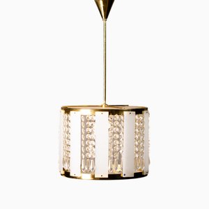 Vintage Czech Crystal and Brass Pendant Light, 1970s