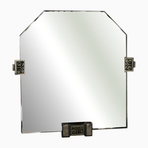 Art Deco Octagonal Wall Mirror with Pewter Details, France, 1930s