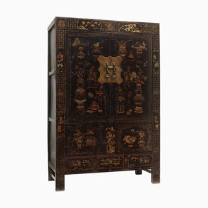 Black Lacquer Gold Painted Shanxi Cabinet