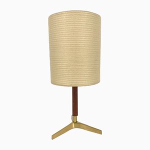 Mid-Century Table Lamp with Brass Tripod and Teak attributed to J. T. Kalmar, 1950s