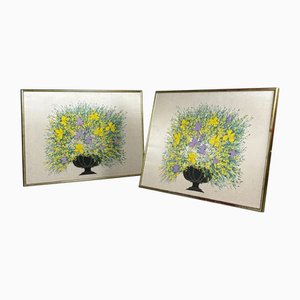 Fabbriziani, Floral Still Lifes, Screenprints on Silk, 1970s, Set of 2