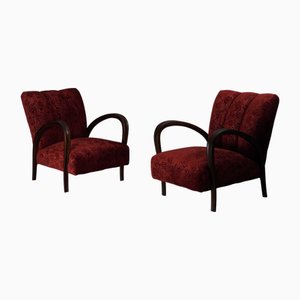 Velvet Armchairs, 1940s, Set of 2