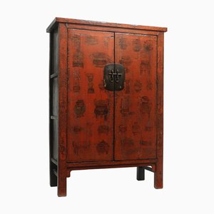 Large Red and Gold Armoire with Curios
