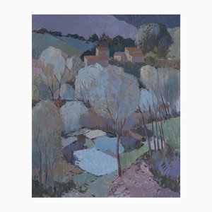 Garcia Pitarch, Large Modernist Village Landscape, 1950s, Oil on Canvas