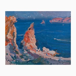Raimon Roca, Colourist Impressionist Coastal Cliffs, 1980s, Oil on Canvas
