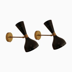 Schwarze Diabolo Wandleuchten von Stilnovo, 1970er, 2er Set