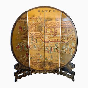 Circular Room Divider in Black Lacquered Wood, China, Early 20th Century