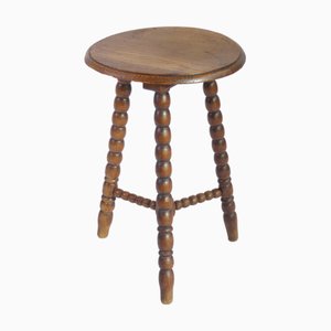 Table d'Appoint ou Tabouret Bobbin Antique Rond en Bois, France, 1920s