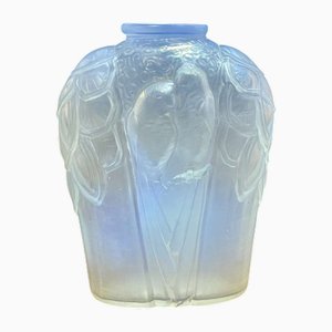 Pressed Glass Vase with Parakeets by Carrillo
