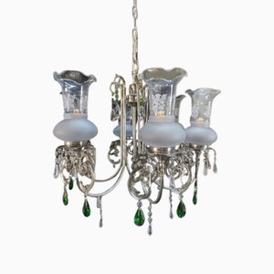 French Style Silver Chandelier with Swarovski Crystal Pendants, 1980