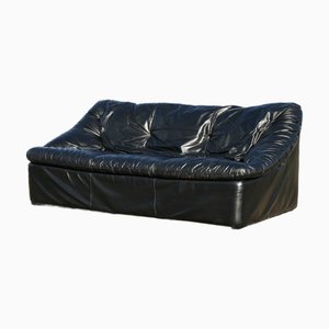 Black Leather Sofa by De Pas, D'Urbino and Lomazzi for Cinna, France, 1980s
