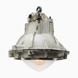 Industrial French Gray Cast Iron and Clear Glass Pendant Lamp by Sammode