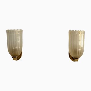 Large Italian Art Deco Style Murano Glass and Brass Wall Lights, 1990s, Set of 2