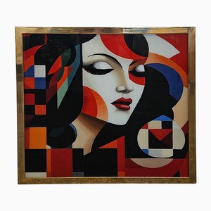 Glasmalerei mit weiblicher Figur, 1980er