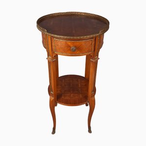 French Louis XVI Style Inlaid Brass Coffee Table with Drawer, 1960s