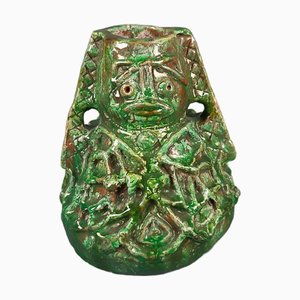 Grüne Brutalistische Majolika Terrakotta Skulptur Vase, 20. Jahrhundert