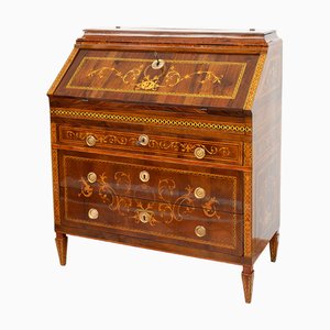 Antique Louis XVI Burl Walnut Desk with Inlays, Lombardy, Italy, 18th Century