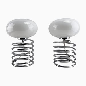 Space Age Tischlampen mit Spiralfuß & Weißen Glaskugeln von Honsel, Deutschland, 1970er, 2er Set