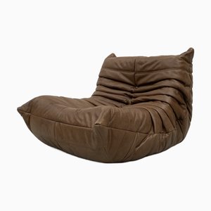 Fauteuil Togo en Cuir Marron Foncé par Michel Ducaroy pour Ligne Roset