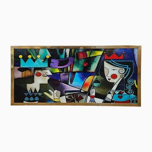 Glasmalerei mit Picasso Figur, 1980er
