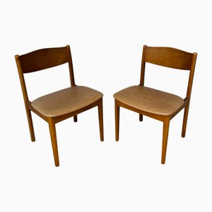 Vintage Wooden and Vinyl Chairs, 1960s, Set of 2