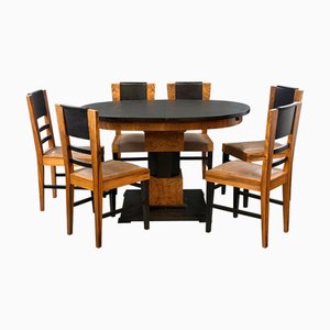 Czech Art Deco Dining Table with Chairs, 1930s, Set of 7