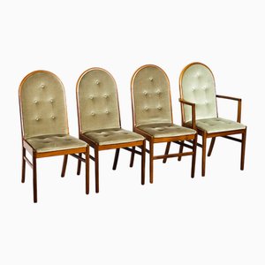 Chaises de Salle à Manger Vintage en Noyer et Velours Vert de G-Plan, 1970s, Set de 4