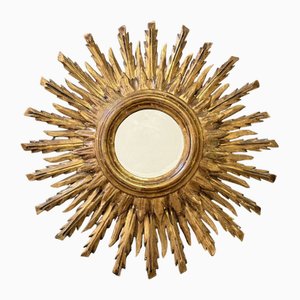 Double-Sided Wooden Sunburst Mirror, 1950s