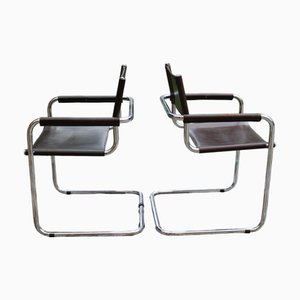 Vintage Cantilever Armchairs in Brown Leather, 1970s, Set of 2