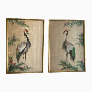 Heron, 1920s, Paint on Wood Panels, Set of 2