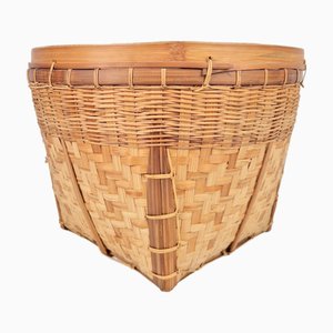 Handgefertigter Vintage Korb aus gewebtem Bambus & Rattan, 1960er
