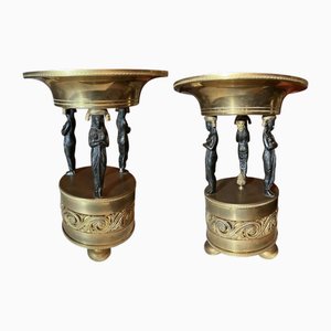 Italian Empire Bronze and Brass Tazzas with Sphinxes, 1800s, Set of 2