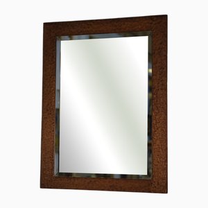 Brutalist Mirror in Gouged Oak and Beveled Glass, 1960s