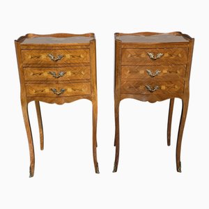 Vintage French Marquetry Nightstands, 1920, Set of 2