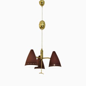 Swedish Modern Triple Pendant Lamp with Elevator Function, 1950s