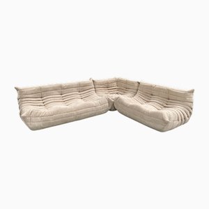 Französisches Togo Wohnzimmer Set aus Beige Cord von Michel Ducaroy für Ligne Roset, 3er Set